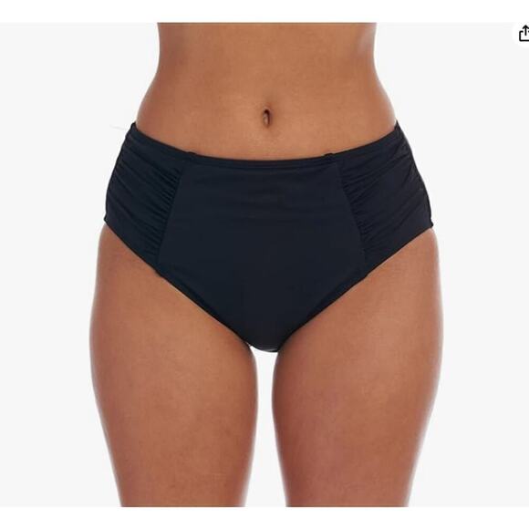 La Blanca Island Goddess Side Shirred High Waist Bikini Bottom Black NWT Size 8 - Picture 1 of 8